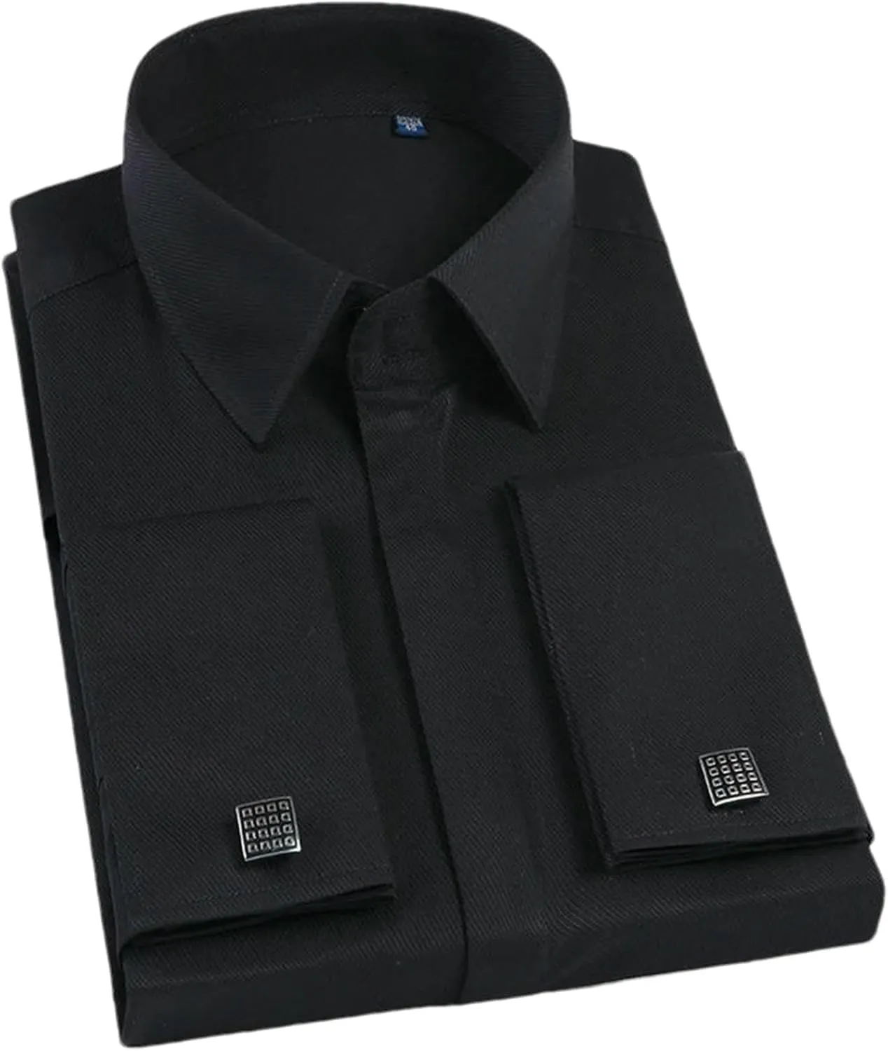 Men's French Cufflink Shirt with Long Sleeves Slim fit Concealed Buttons Solid Color Wedding Dress Formal Shirt Men