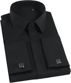 Men's French Cufflink Shirt with Long Sleeves Slim fit Concealed Buttons Solid Color Wedding Dress Formal Shirt Men