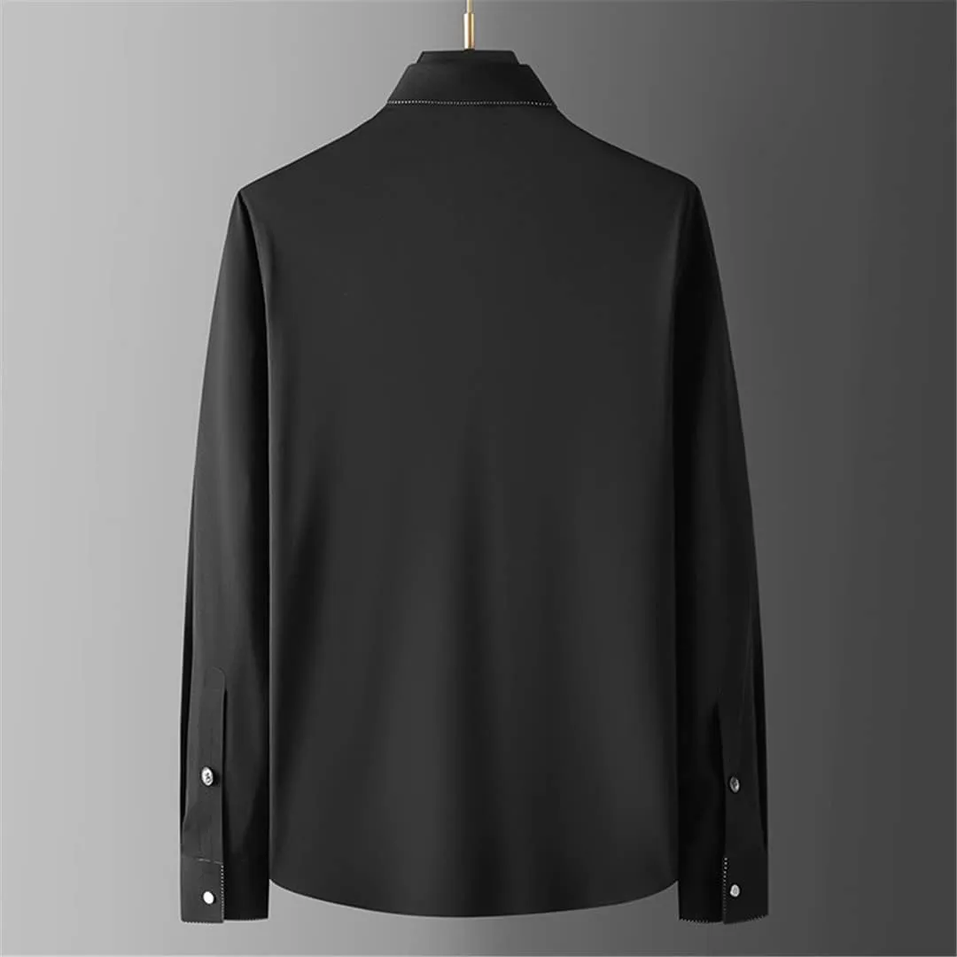 Mens Long Sleeve Solid Color Business Casual Shirt Slim Fit Dress Shirt