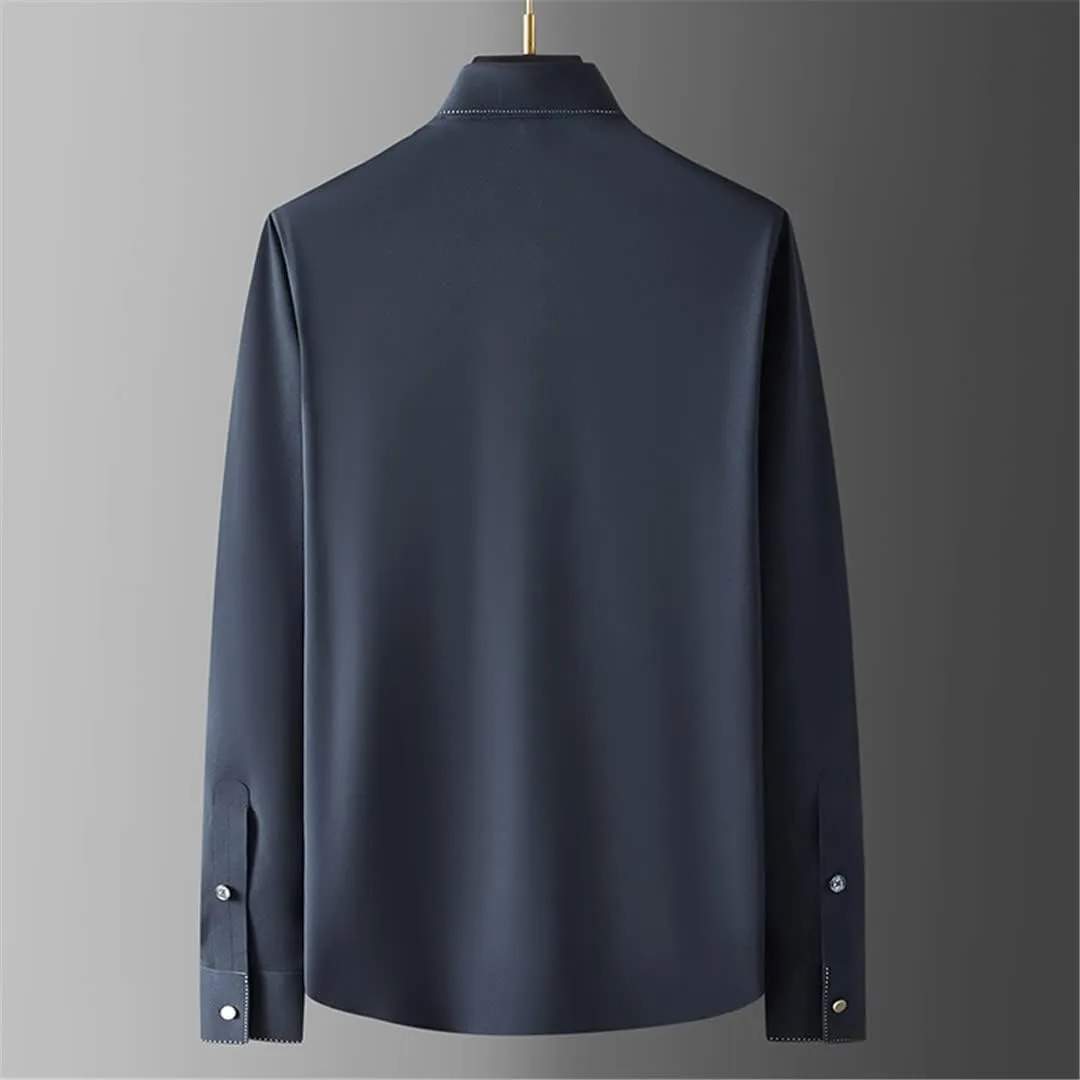 Mens Long Sleeve Solid Color Business Casual Shirt Slim Fit Dress Shirt