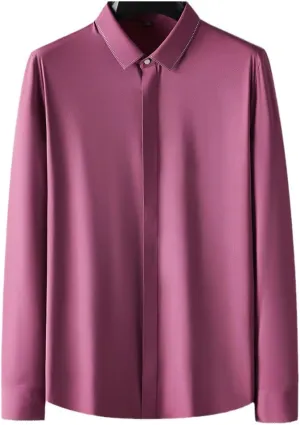 Mens Long Sleeve Solid Color Business Casual Shirt Slim Fit Dress Shirt