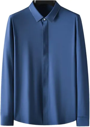 Mens Long Sleeve Solid Color Business Casual Shirt Slim Fit Dress Shirt