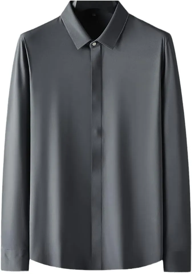 Mens Long Sleeve Solid Color Business Casual Shirt Slim Fit Dress Shirt