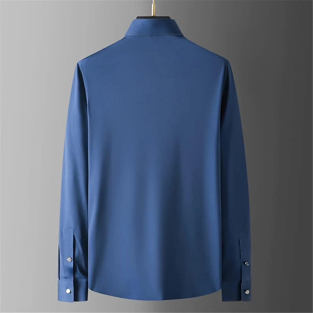 Mens Long Sleeve Solid Color Business Casual Shirt Slim Fit Dress Shirt
