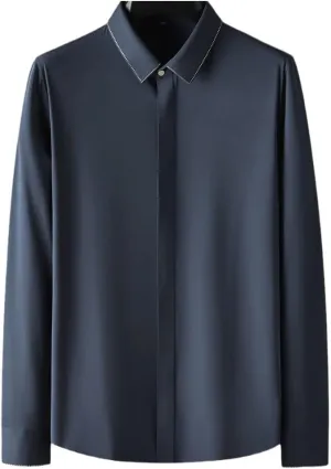 Mens Long Sleeve Solid Color Business Casual Shirt Slim Fit Dress Shirt