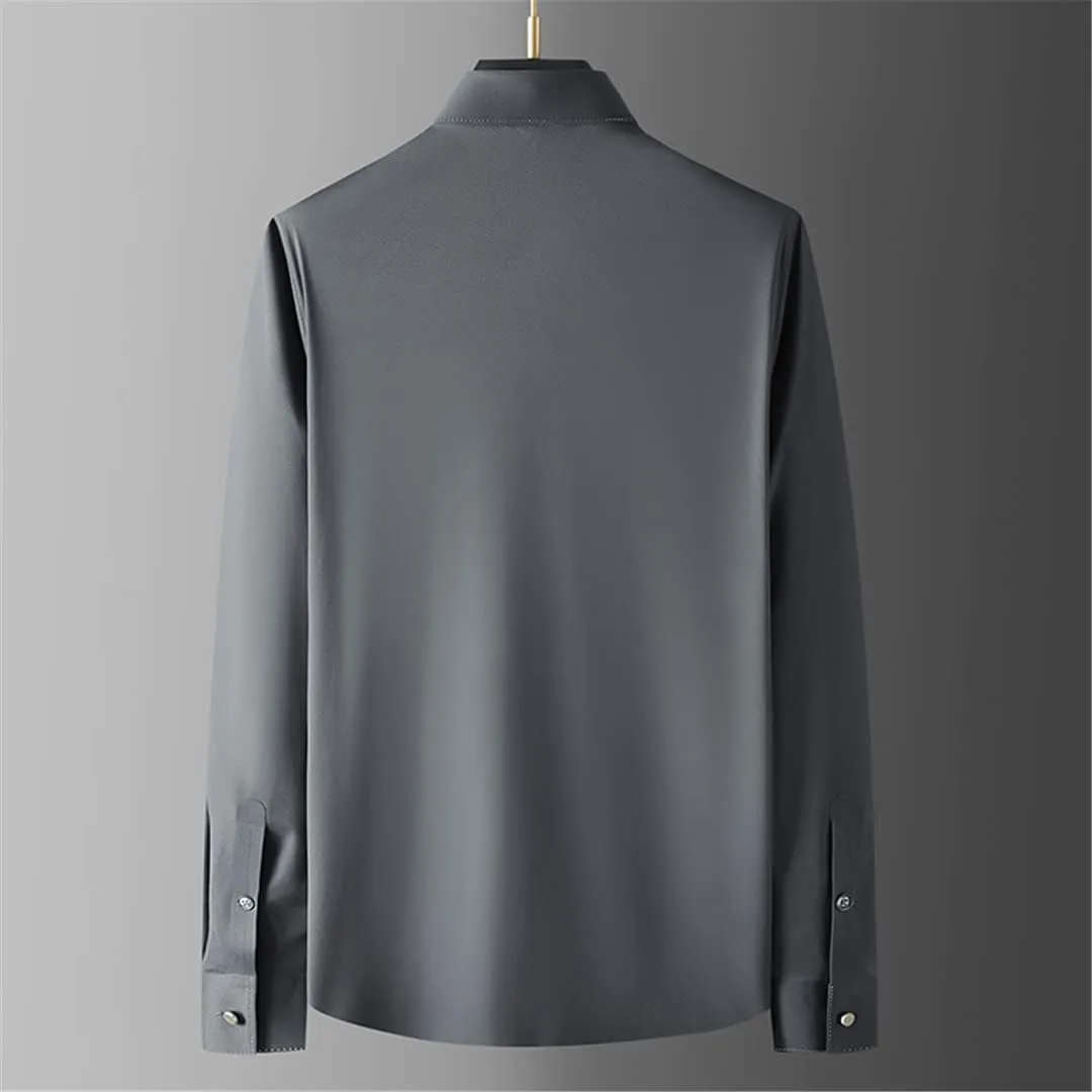Mens Long Sleeve Solid Color Business Casual Shirt Slim Fit Dress Shirt