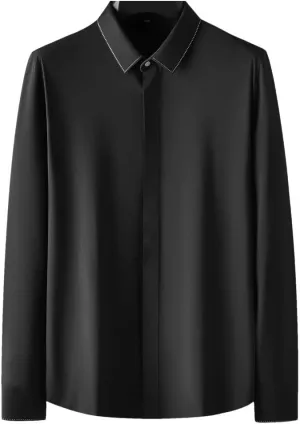 Mens Long Sleeve Solid Color Business Casual Shirt Slim Fit Dress Shirt