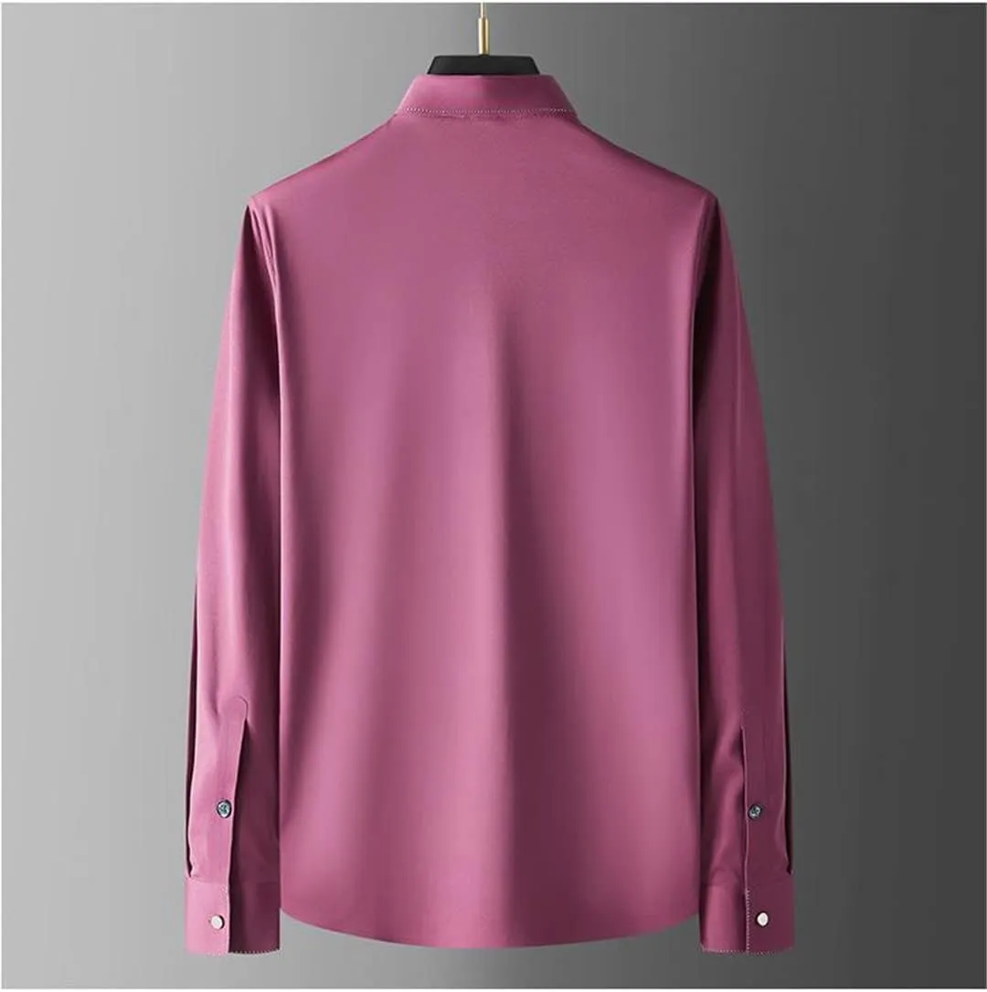 Mens Long Sleeve Solid Color Business Casual Shirt Slim Fit Dress Shirt