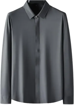 Mens Long Sleeve Solid Color Business Casual Shirt Slim Fit Dress Shirt