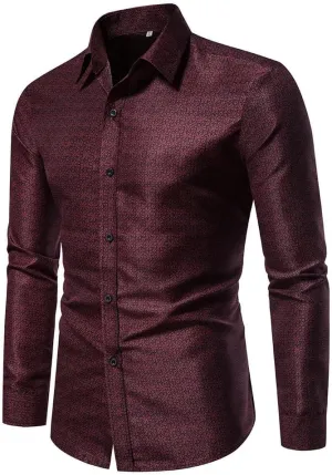 Men's Printed Stretch Dress Shirts Long Sleeve Slim Button Down Floral Casual Shirt