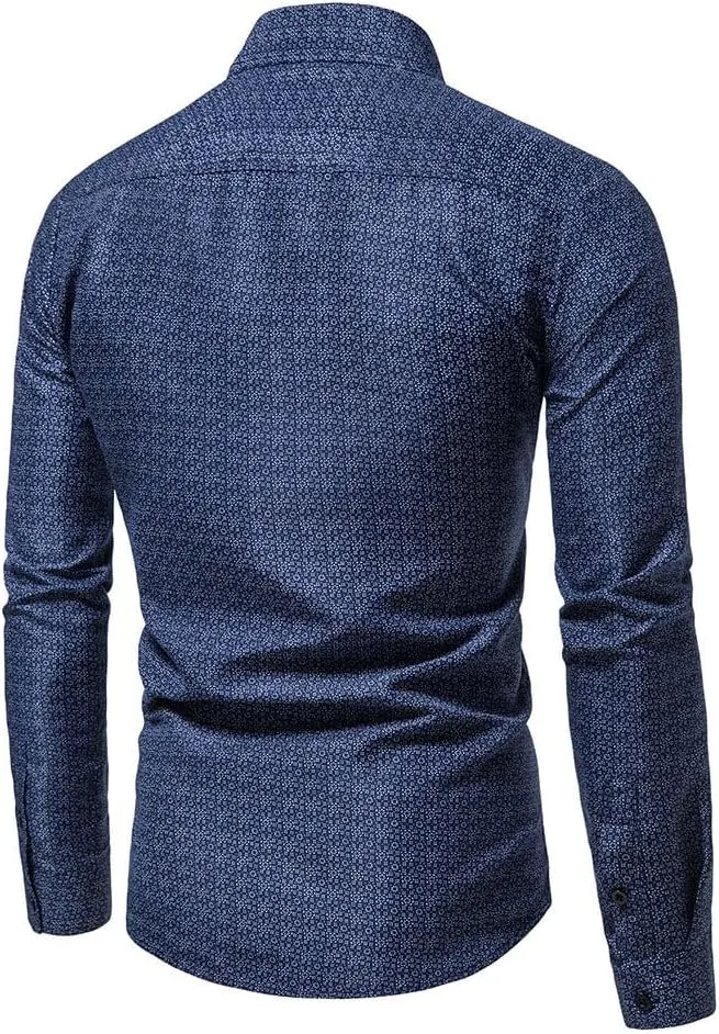 Men's Printed Stretch Dress Shirts Long Sleeve Slim Button Down Floral Casual Shirt