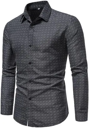 Men's Printed Stretch Dress Shirts Long Sleeve Slim Button Down Floral Casual Shirt