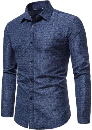 Men's Printed Stretch Dress Shirts Long Sleeve Slim Button Down Floral Casual Shirt