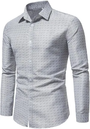 Men's Printed Stretch Dress Shirts Long Sleeve Slim Button Down Floral Casual Shirt