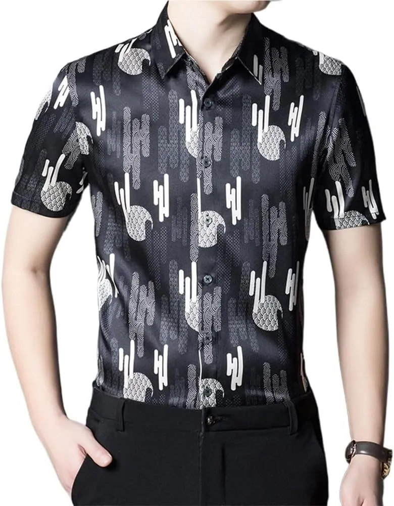 Men's Silk Shirt Summer Short Sleeve Thin Top Business Casual Shirt for Men Clothing