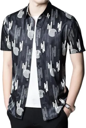 Men's Silk Shirt Summer Short Sleeve Thin Top Business Casual Shirt for Men Clothing