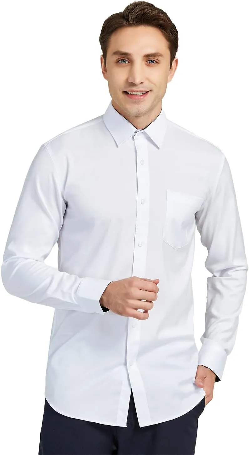 Men's Stretch Wrinkle Resistant Dress Shirt Long Sleeve Button up Business Casual Shirt Regular Fit