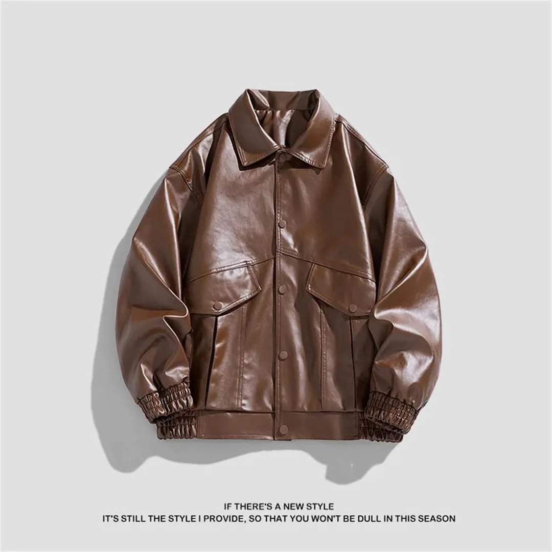 Men's Winter Leather Casual Lapel Business Shirt Outdoor Sports Youth Motorcycle Jacket