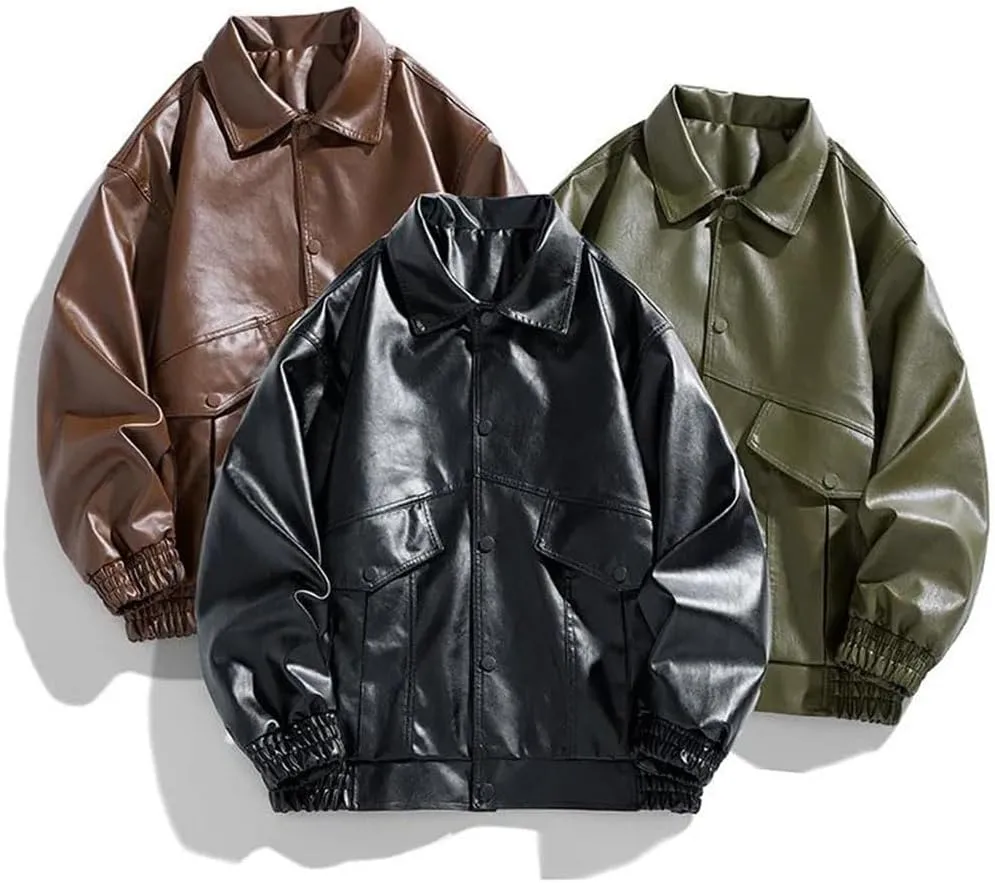 Men's Winter Leather Casual Lapel Business Shirt Outdoor Sports Youth Motorcycle Jacket