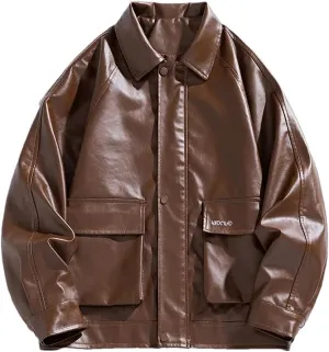 Men's Winter Leather Jacket Casual Lapel Business Shirt Outdoor Sports Youth Motorcycle Jacket