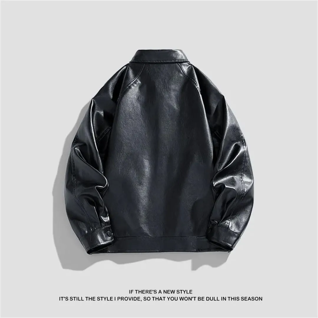 Men's Winter Leather Jacket Casual Lapel Business Shirt Outdoor Sports Youth Motorcycle Jacket