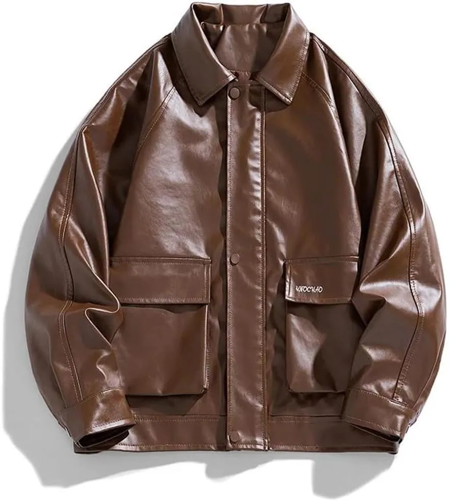Men's Winter Leather Jacket Casual Lapel Business Shirt Outdoor Sports Youth Motorcycle Jacket