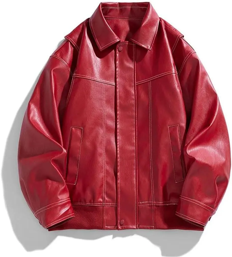 Men's Winter Leather Jacket Lapel Business Shirt Outdoor Sports Youth Motorcycle Jacket