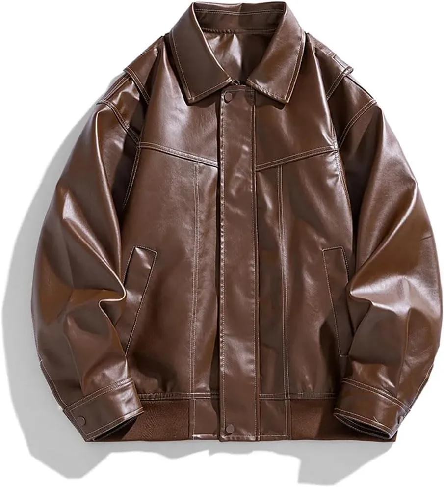 Men's Winter Leather Jacket Lapel Business Shirt Outdoor Sports Youth Motorcycle Jacket