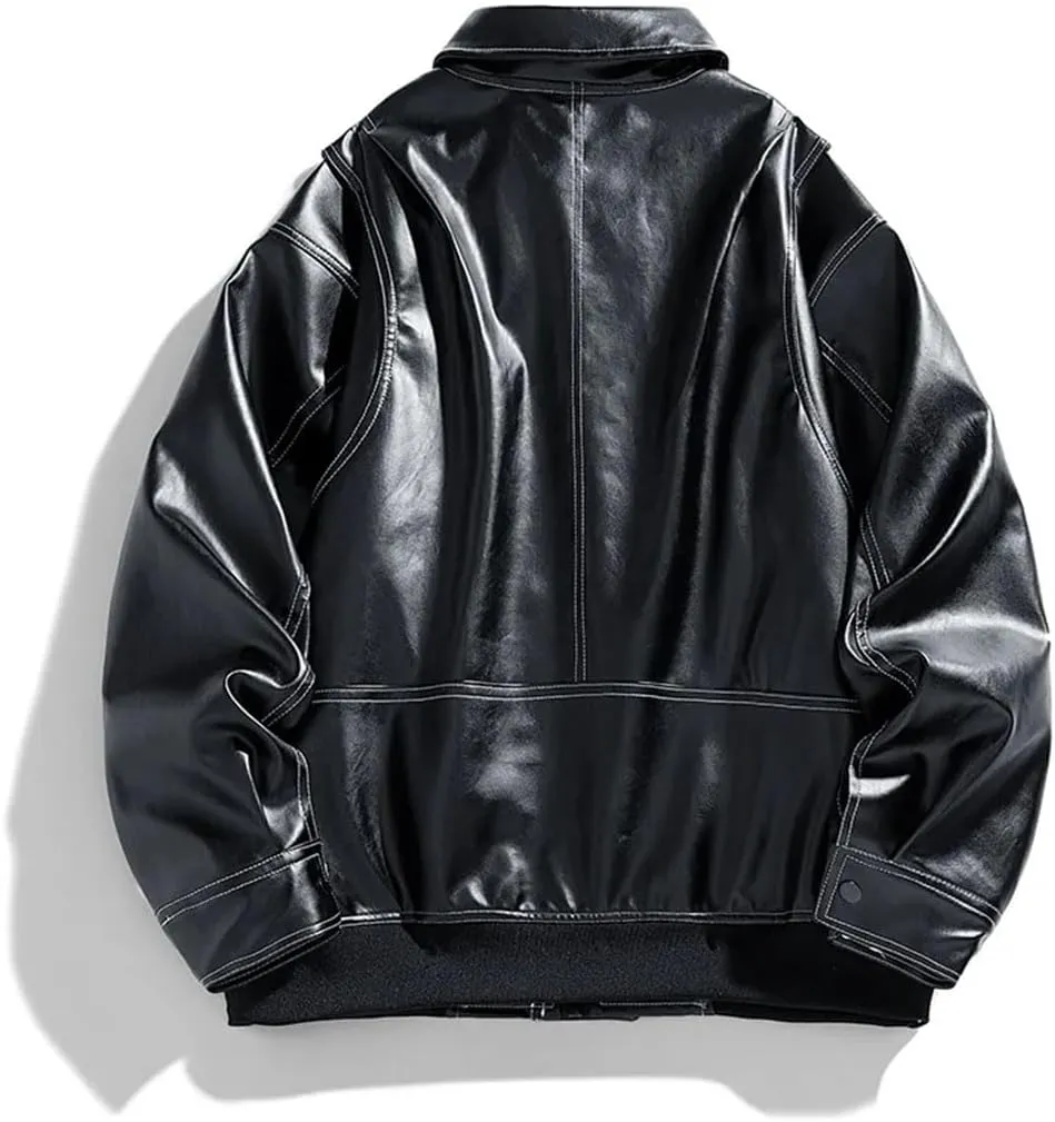 Men's Winter Leather Jacket Lapel Business Shirt Outdoor Sports Youth Motorcycle Jacket