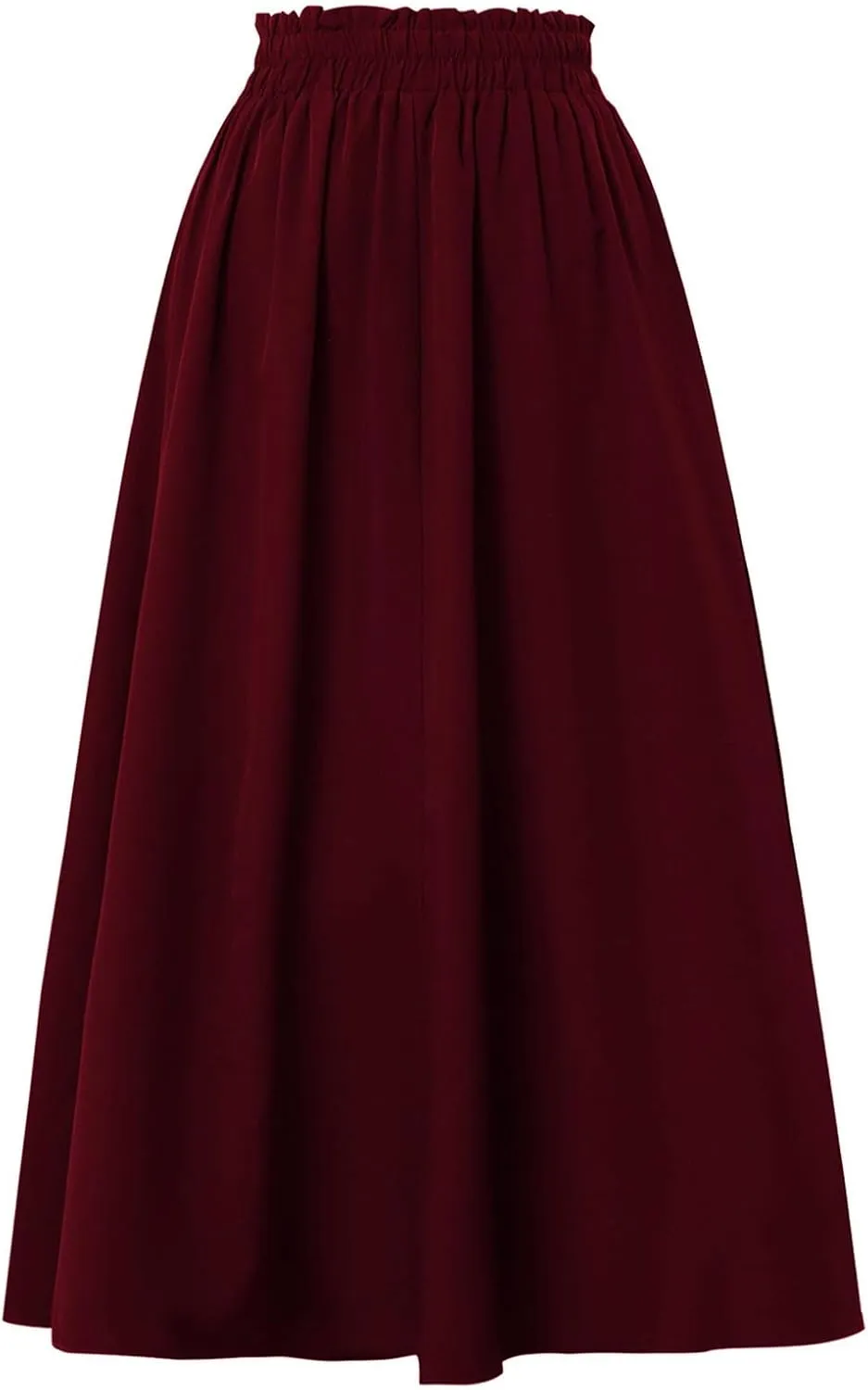 Midi Linen Skirts for Women Summer Drawstring Elastic High Waist Ruffle A-Line Casual Knee Length Skirts with Pockets
