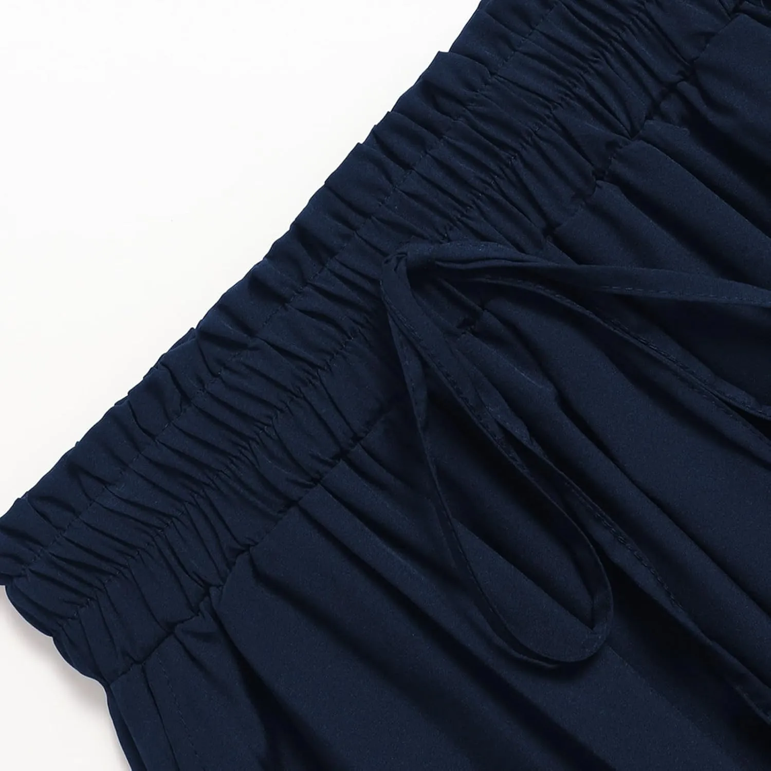 Midi Linen Skirts for Women Summer Drawstring Elastic High Waisted A-Line Smocked Beach Knee Length Skirt with Pockets