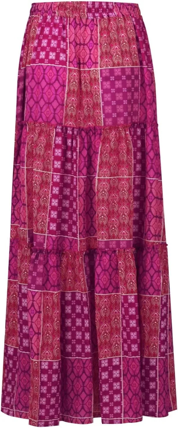 Midi Skirt,Linen Womens Boho Maxi Skirt with Pockets Trendy Flowy Long Skirts for Women 2025 Elastic High Waisted
