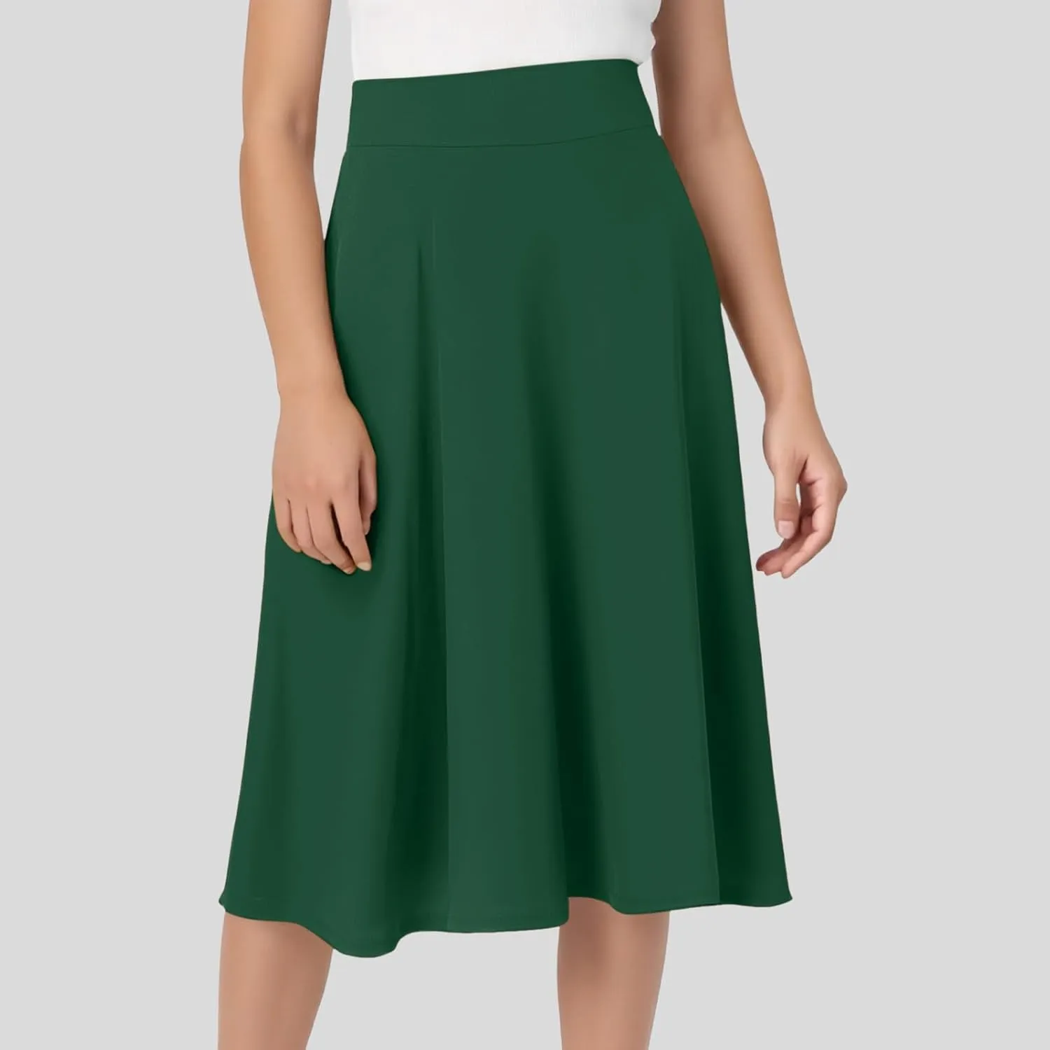 Midi Skirts for Women 2025 Summer Elastic High Waisted Ruffled Long Skirt Solid Color A Line Flared Skirts