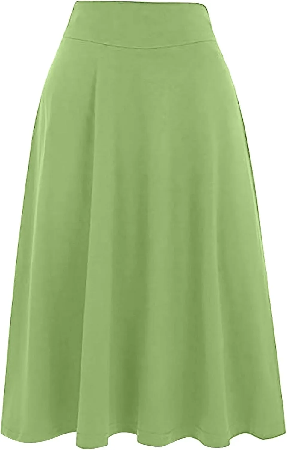 Midi Skirts for Women 2025 Summer Elastic High Waisted Ruffled Long Skirt Solid Color A Line Flared Skirts
