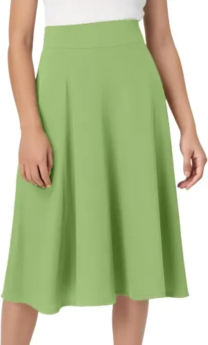 Midi Skirts for Women 2025 Summer Elastic High Waisted Ruffled Long Skirt Solid Color A Line Flared Skirts