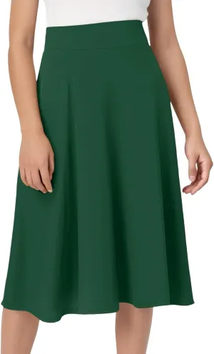 Midi Skirts for Women 2025 Summer Elastic High Waisted Ruffled Long Skirt Solid Color A Line Flared Skirts
