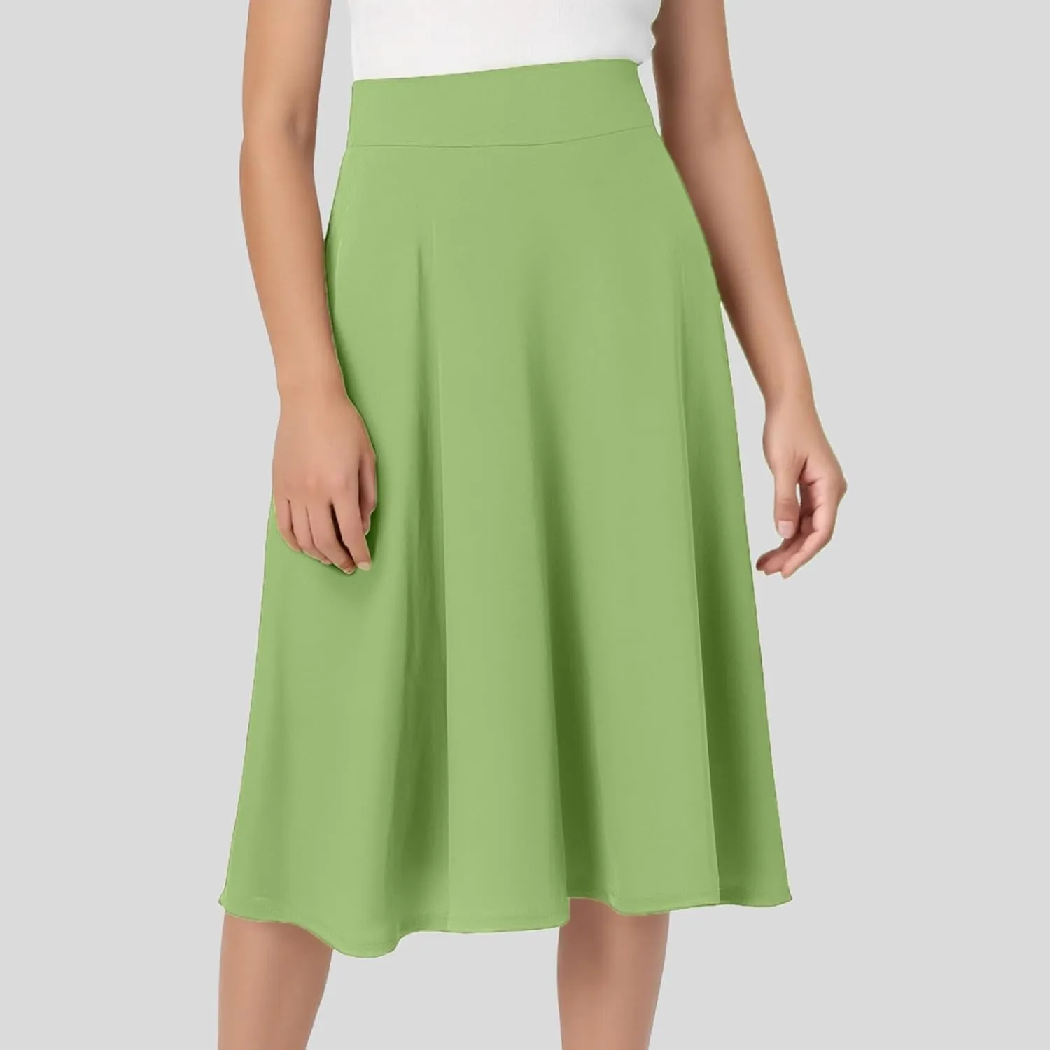 Midi Skirts for Women 2025 Summer Elastic High Waisted Ruffled Long Skirt Solid Color A Line Flared Skirts