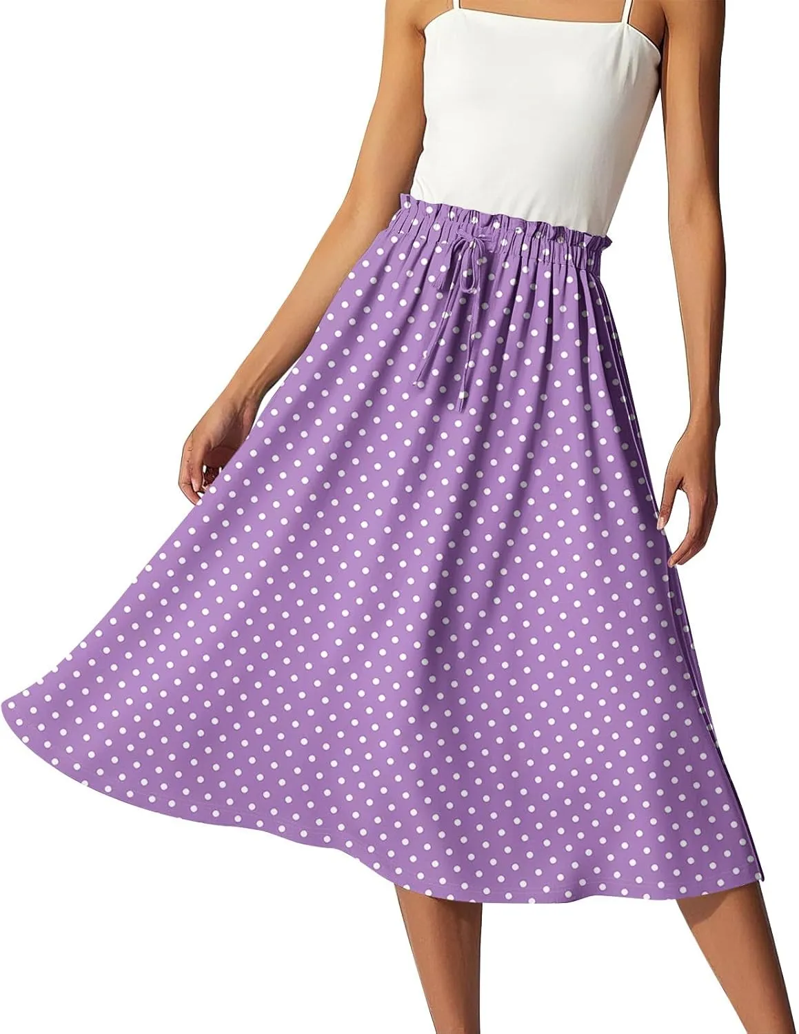 Midi Skirts for Women,2025 Summer Flowy Elastic High Waist A Line Skirts Elegant Beach Floral Outfits