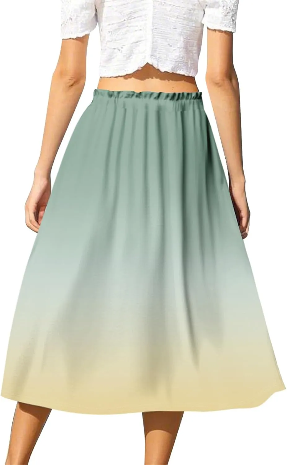 Midi Skirts for Women,2025 Summer Flowy Elastic High Waist A Line Skirts Elegant Beach Floral Outfits