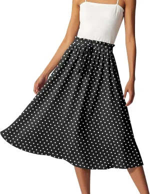 Midi Skirts for Women,2025 Summer Flowy Elastic High Waist A Line Skirts Elegant Beach Floral Outfits