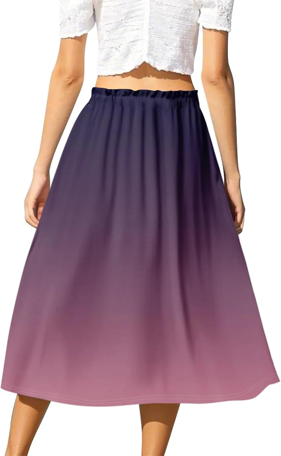 Midi Skirts for Women,2025 Summer Flowy Elastic High Waist A Line Skirts Elegant Beach Floral Outfits