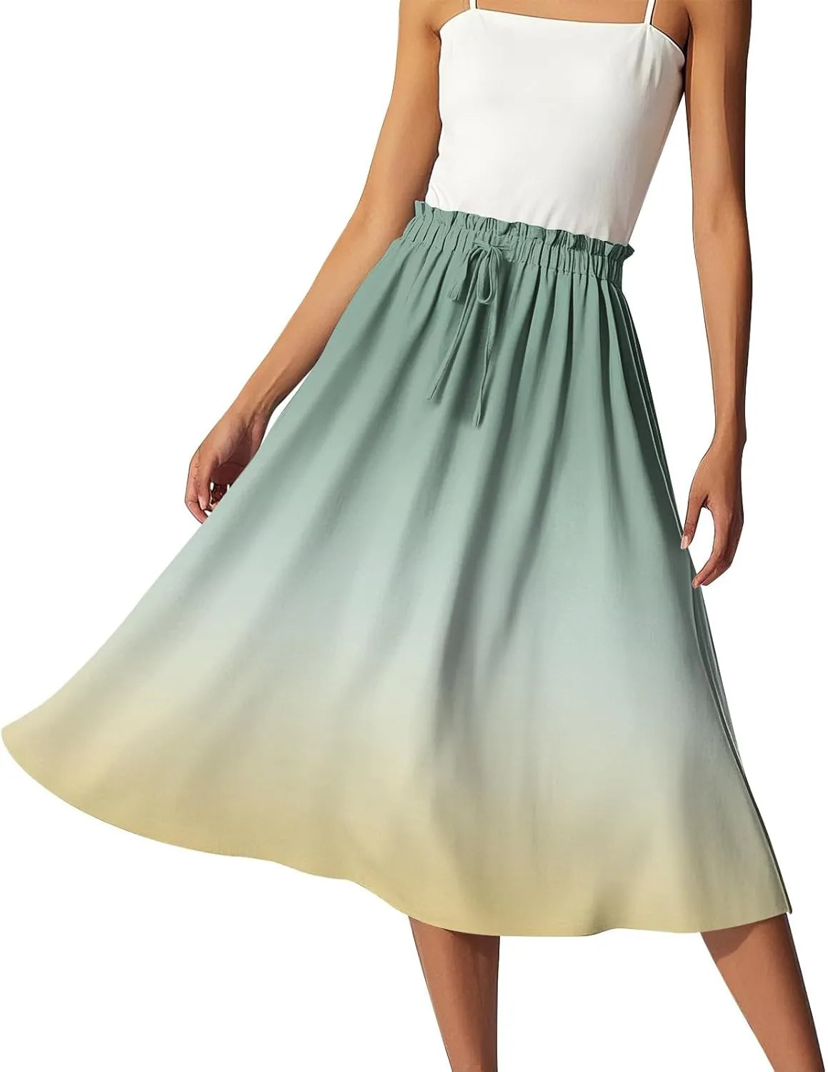 Midi Skirts for Women,2025 Summer Flowy Elastic High Waist A Line Skirts Elegant Beach Floral Outfits