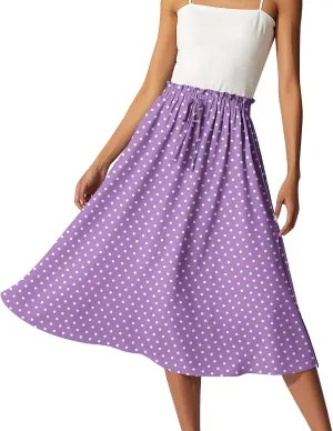 Midi Skirts for Women,2025 Summer Flowy Elastic High Waist A Line Skirts Elegant Beach Floral Outfits