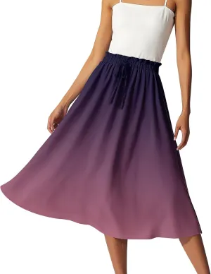 Midi Skirts for Women,2025 Summer Flowy Elastic High Waist A Line Skirts Elegant Beach Floral Outfits