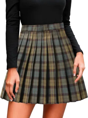Mini Pleated Skirts for Women High Waisted School A-Line Skirts Casual Uniform Mini Skirt