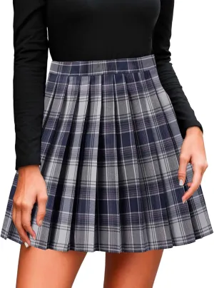 Mini Pleated Skirts for Women High Waisted School A-Line Skirts Casual Uniform Mini Skirt