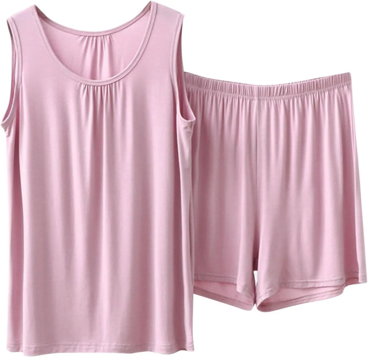 Miyaomn Pajamas Set for Women Comfortable Sleeveless Tank Top and Shorts Sets Solid Color Loose Vest Cami Soft Sleepwear 2pc