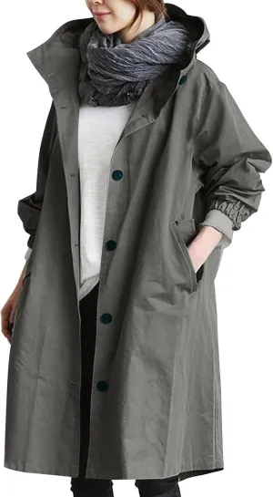 Miyaomn Rain Jacket for Women Lightweight Hooded Trench Coats Long Sleeve Windbreaker Outdoor Waterproof Raincoat with Pocket