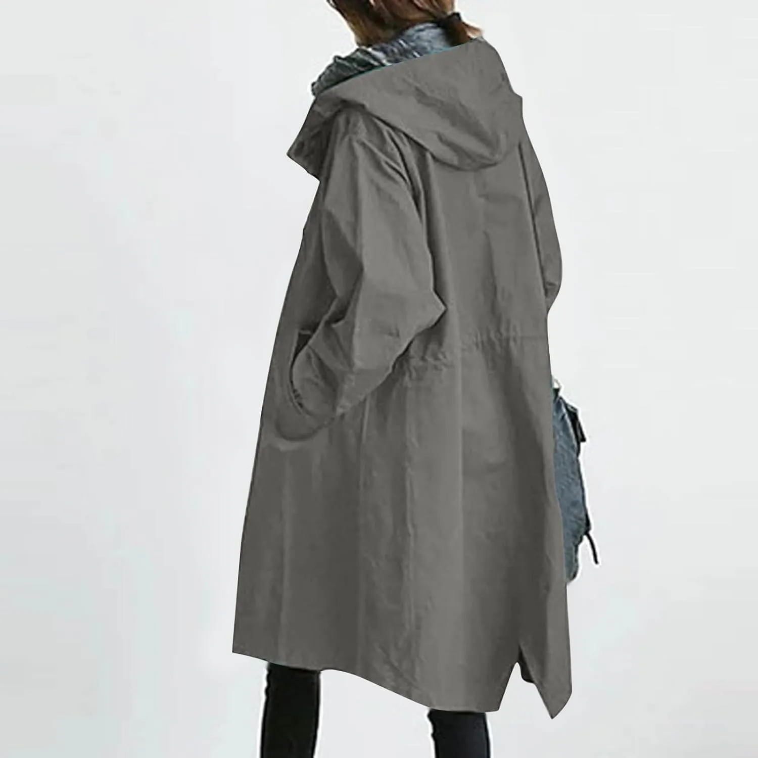 Miyaomn Rain Jacket for Women Lightweight Hooded Trench Coats Long Sleeve Windbreaker Outdoor Waterproof Raincoat with Pocket