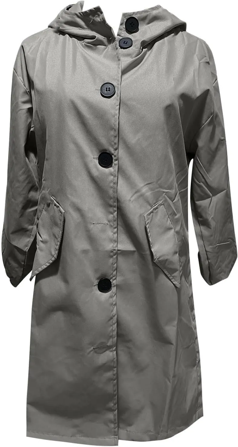 Miyaomn Rain Jacket for Women Lightweight Hooded Trench Coats Long Sleeve Windbreaker Outdoor Waterproof Raincoat with Pocket